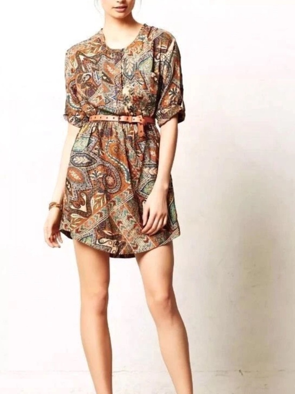 Madewell Holding Horses Multicolor Paisley Print Dress Brown, Teal, Navy Size